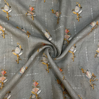 Pure Linen Floral Grey & Beige Digital Print