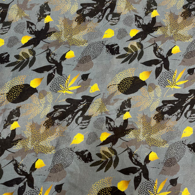 Printed Linen Floral Grey Black
