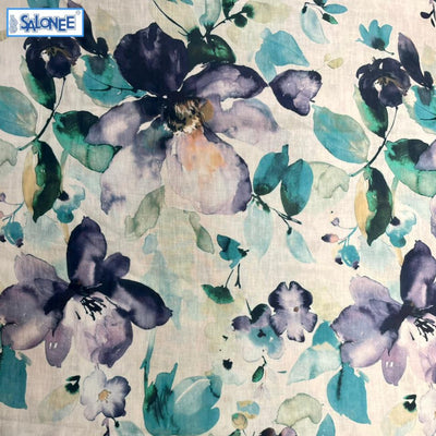 Printed Linen Big Floral Teal Green