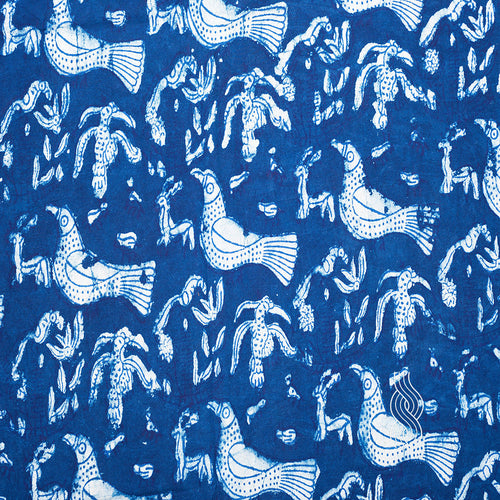 Printed Indigo Cotton Bird