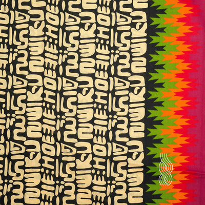 Printed Cotton Random Script With Border Red