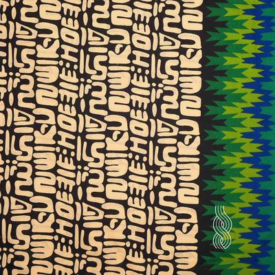 Printed Cotton Random Script With Border Green