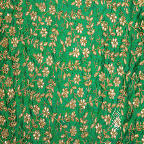 Embroidered Gold Zari Cotton Silk Dark Green
