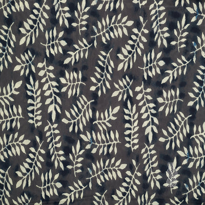 Screen Printed Cotton Leaf Grey Blue