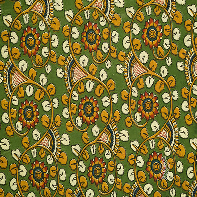 Kalamkari Cotton Floral Round Henna green Mustard