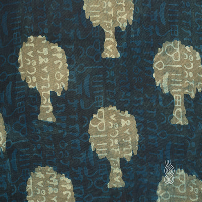 Screen Printed Cotton Big Tree Blue Grey