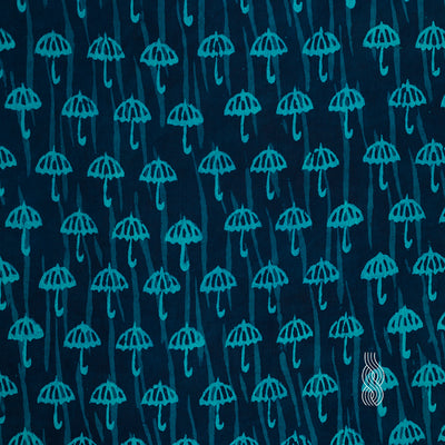 Screen Printed Cotton Umbrella Blue