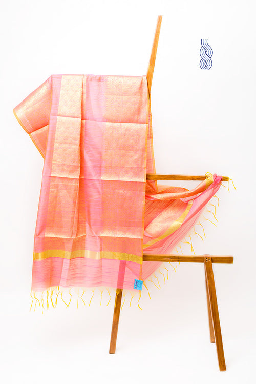 Benarsi Art Silk Dupatta Pink & Orange Zari Panel