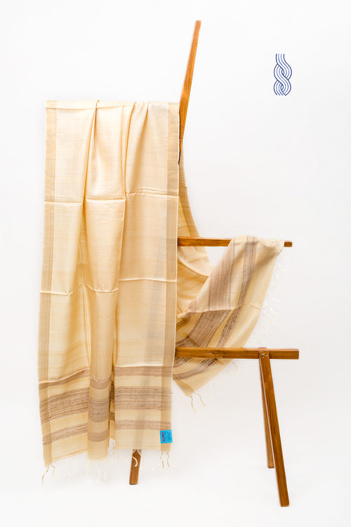 Tussar Silk Desi Dupatta with Zari border 3 stripes 1