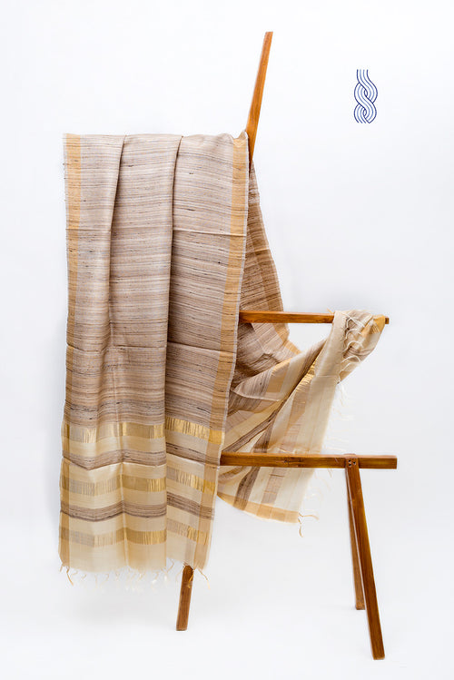Tussar Silk Desi Ghicha Dupatta with 3 zari borders 6 Dupatta