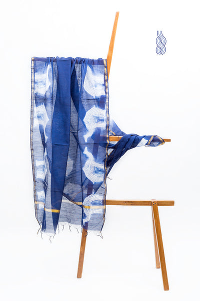 Chanderi Blue Camel Dupatta Tie & Dye